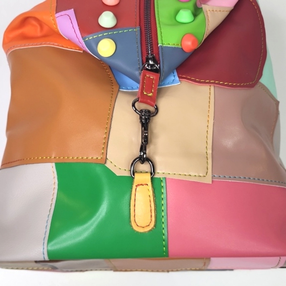 Colorful Leather Patchwork Backpack Purse - image 3